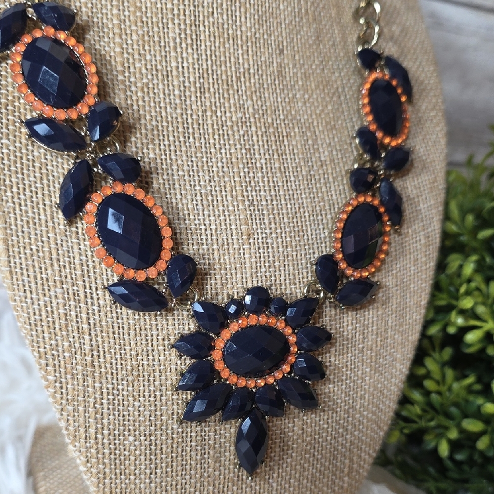 J.Crew Beautiful Navy and Orange Statement Necklace